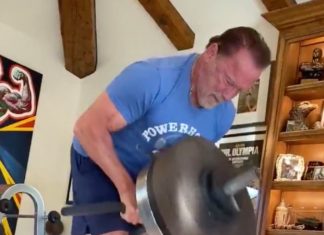 Em casa, Schwarzenegger posta um dos seus exercícios favoritos Arnold Schwarzenegger treinando costas
