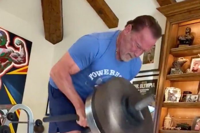 Arnold Schwarzenegger treinando costas